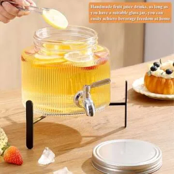 Drink Dispenser for Refrigerator 2/3 Gallon (2.5L), ReaNea Glass Beverage Dispenser with Durable Sta...