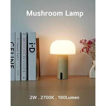 WEILAILUX Cordless Mushroom Table Lamp, Waterproof Shower Lamp, Battery Operated Table Lamp Recharge...