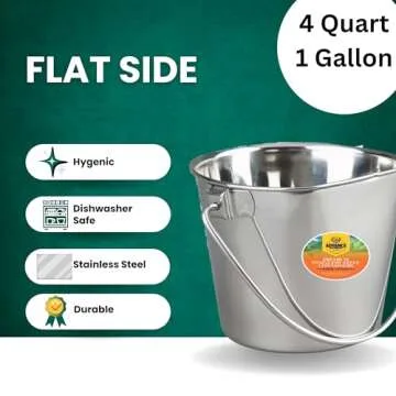 Advance PET Products 4 Quart Heavy Duty Stainless Steel Flat Side Bucket | Durable Food & Water Pail...