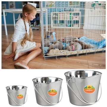 Advance PET Products 4 Quart Heavy Duty Stainless Steel Flat Side Bucket | Durable Food & Water Pail for Dogs, Cats, Kennels, Cages and Critter Crates | Multi-Purpose Bucket