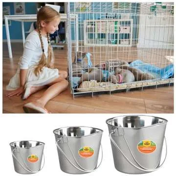 Advance PET Products 4 Quart Heavy Duty Stainless Steel Flat Side Bucket | Durable Food & Water Pail for Dogs, Cats, Kennels, Cages and Critter Crates | Multi-Purpose Bucket