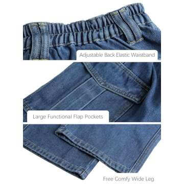 ECUPPER Women Baggy Cargo Jeans Plus Loose Straight Wide Leg Denim Cargo Pants High Waisted Elastic Jean for 90s Streetwear Dark Blue S