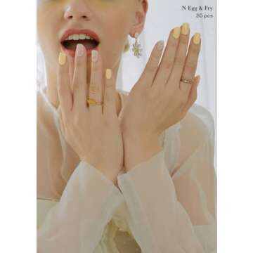 ohora Semi Cured Gel Nail Strips (N Egg & Fry) - Yellow/White, Patterned, Works with UV/LED Lamps, S...