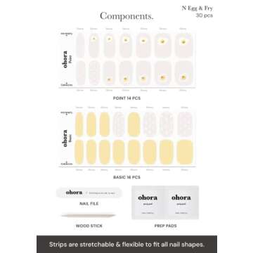 ohora Semi Cured Gel Nail Strips (N Egg & Fry) - Yellow/White, Patterned, Works with UV/LED Lamps, Salon-Quality, Long Lasting - Valentine's Day Gel Nail Wraps, Stickers, Romantic Gift Ideas