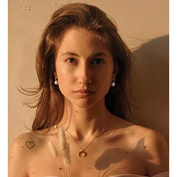 Boho Pearls Drop Gold Hoop Lever Back Earrings for Women 18k Gold Plated Handpicked White Simulated ...