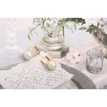 Boho Pearls Drop Gold Hoop Lever Back Earrings for Women 18k Gold Plated Handpicked White Simulated Pearl Earrings for Wedding Jewelry Gift