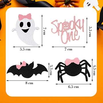 48 Pack Halloween Cupcake Toppers Ghost Pumpkin Bat Spider Spooky One Cupcake Picks Glitter Pink and...