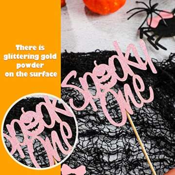 48 Pack Halloween Cupcake Toppers Ghost Pumpkin Bat Spider Spooky One Cupcake Picks Glitter Pink and Black Halloween Baby Shower Decorations for Halloween Gender Reveal Birthday Party Supplies