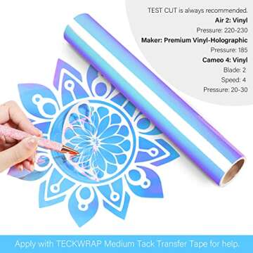 TECKWRAP Holographic Chrome Craft Vinyl 12" x 60", Opal White - Permanent Adhesive Vinyl, Indoor & O...