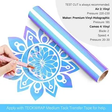 TECKWRAP Holographic Chrome Craft Vinyl 12" x 60", Opal White - Permanent Adhesive Vinyl, Indoor & O...