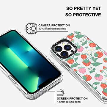 MOSNOVO Case for iPhone 13 Pro, [Buffertech 6.6ft Military-Grade Drop Protection] [Anti Peel Off Tech] Clear TPU Bumper Phone Case Cover Design - Strawberry Garden
