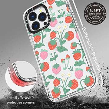 MOSNOVO Case for iPhone 13 Pro, [Buffertech 6.6ft Military-Grade Drop Protection] [Anti Peel Off Tech] Clear TPU Bumper Phone Case Cover Design - Strawberry Garden