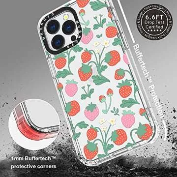 MOSNOVO Case for iPhone 13 Pro, [Buffertech 6.6ft Military-Grade Drop Protection] [Anti Peel Off Tech] Clear TPU Bumper Phone Case Cover Design - Strawberry Garden