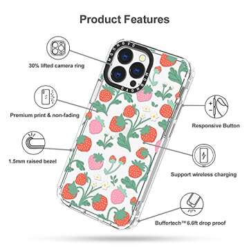 MOSNOVO Case for iPhone 13 Pro, [Buffertech 6.6ft Military-Grade Drop Protection] [Anti Peel Off Tech] Clear TPU Bumper Phone Case Cover Design - Strawberry Garden