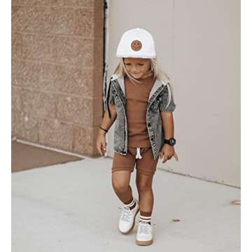 2PCS Summer Toddler Baby Boy Girl Clothes Set Unisex Waffle Solid Short Sleeve Tops Pocket Drawstring Shorts Outfits (Camel, 3-4T)