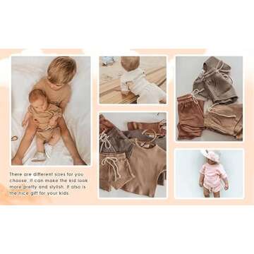 2PCS Summer Toddler Baby Boy Girl Clothes Set Unisex Waffle Solid Short Sleeve Tops Pocket Drawstring Shorts Outfits (Camel, 3-4T)