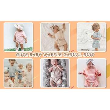 2PCS Summer Toddler Baby Boy Girl Clothes Set Unisex Waffle Solid Short Sleeve Tops Pocket Drawstring Shorts Outfits (Camel, 3-4T)