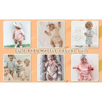 2PCS Summer Toddler Baby Boy Girl Clothes Set Unisex Waffle Solid Short Sleeve Tops Pocket Drawstring Shorts Outfits (Camel, 3-4T)