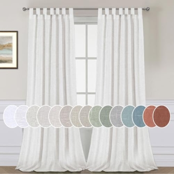H.VERSAILTEX Linen Curtains Semi Sheer Curtains 84 inches Long Tab Top Living Room Curtains Energy S...