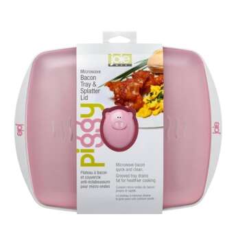 Joie Piggy Microwave Bacon Grooved Cooking Tray with Splatter Lid, Holds 4-5 Strips of Bacon, Easy t...