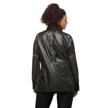 Ulla Popken Womenswear Plus Size Curvy HYPRAR Sheer Triple Function Raincoat Black 50+ 818612100