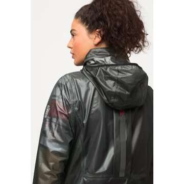 Ulla Popken Womenswear Plus Size Curvy HYPRAR Sheer Triple Function Raincoat Black 50+ 818612100