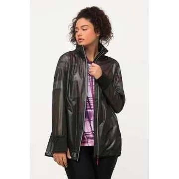 Ulla Popken Womenswear Plus Size Curvy HYPRAR Sheer Triple Function Raincoat Black 50+ 818612100