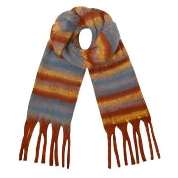 Darller Scarf for Women Big Chunky Plaid Scarves Colorful Oversized Thick Blanket Scarfs Winter Warm Soft Tassel Shawl Womens, Orange red blue stripes