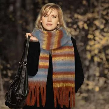 Darller Scarf for Women Big Chunky Plaid Scarves Colorful Oversized Thick Blanket Scarfs Winter Warm Soft Tassel Shawl Womens, Orange red blue stripes