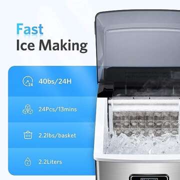 FREE VILLAGE Countertop Ice Maker, Ice Cube Maker Machine with Ice Scoop & Basket, 40Lbs/Day, 24Pcs/...
