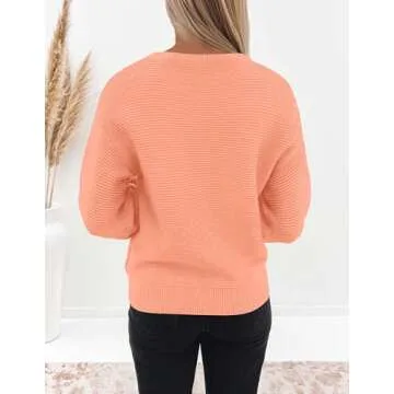 ZESICA Stylish Lantern Sleeve Pullover Sweater for Women