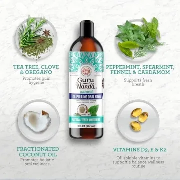 GuruNanda Coconut Oil Pulling, Fresh Breath & Whitening Mouthwash, 7 Essential Oils & Vitamins for Happy Teeth & Gums, Alcohol-Free, 8 oz