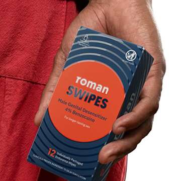 Roman Swipes | Fast-Acting, Convenient, Over-The-Counter Wipes Increase Stamina, Formulated with 4% Benzocaine, Features Discreet Packaging | 12-Pack