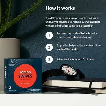 Roman Swipes | Fast-Acting, Convenient, Over-The-Counter Wipes Increase Stamina, Formulated with 4% Benzocaine, Features Discreet Packaging | 12-Pack