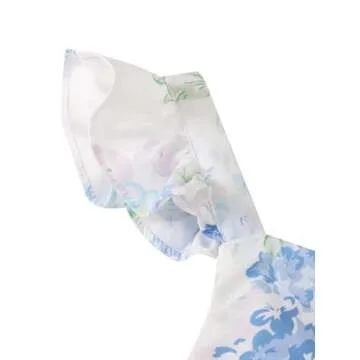 Flofallzique Floral Girls Dress Summer Casual Ruffle Sleeves Tiered Kids Vintage Sundress(4,Sea Blue)