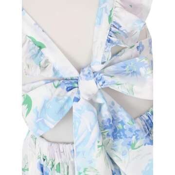 Flofallzique Floral Girls Dress Summer Casual Ruffle Sleeves Tiered Kids Vintage Sundress(4,Sea Blue)