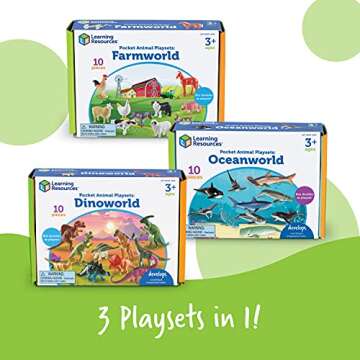 Learning Resources Pocket Animal Playsets, Imaginative Play, Three Sets in one—Ocean Animals, Farm...