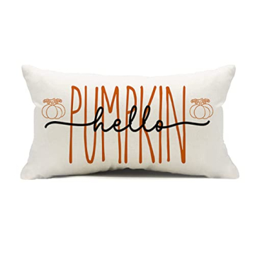 Kithomer Hello Pumpkin Throw Pillow Cover, 12 x 20 Inch Autumn Thanksgiving Farmhouse Harvest Cushio...
