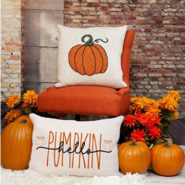 Kithomer Hello Pumpkin Throw Pillow Cover for Fall