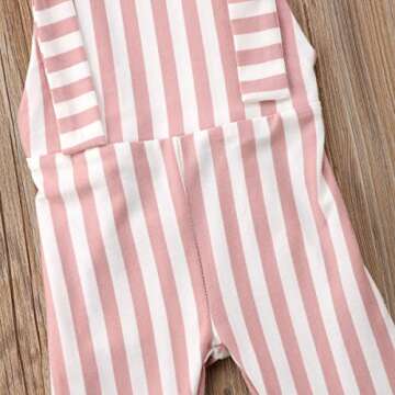ZAXARRA Toddler Baby Girl Stripes Bell-Bottom Jumpsuit Romper Overalls Long Pants Outfits (3-4 Years, Brown Pink)