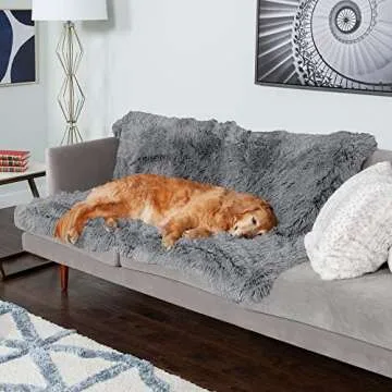 Furhaven Waterproof Throw Blanket for Dogs & Indoor Cats, Washable - Shaggy Plush Calming Long Faux Fur & Velvet Dog Blanket - Gray, Extra Large/XL