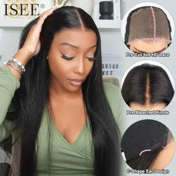 ISEE HAIR Straight Wear Go Glueless Wig Human Hair Pre Plucked Pre Cut 9x6 HD Lace Pre Bleached Tiny Knots Human Hair Wigs For Women 26 Inch