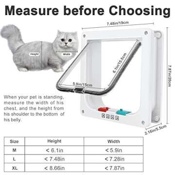Cat Door, Safety Pet Door with 4 Way Lock, Weatherproof & Easy Installation Cat Flap Door for Interior Exterior Door, Window, Wall(Medium, 5.9in x 6.1in Flap)