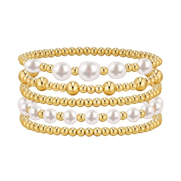 adoyi Gold Bracelets for Women, 14K Gold Plated Beaded Bracelets Stack Trendy Stackable Bracelet Set...
