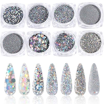 Holographic Nail Art Sequins Glitter Kits, KISSBUTY 8 Boxes Holographic Nails Powder Nail Art Sequin...
