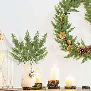 Watayo 40 PCS Artificial Faux Cedar Branches-12.5 Inch Artificial Green Cedar Sprigs-Faux Cedar Pine Stems Picks for DIY Garland Wreath Christmas Embellishing and Home Garden Decoration