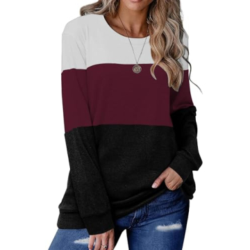 Halife Color Block Tunic Tops for Women - Crewneck Long Sleeve Sweatshirt