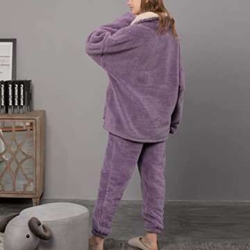 Lu's Chic Women's Fuzzy Pajama Sets Soft Cozy Comfy Warm Thick Fleece Loungewear Winter Sherpa Lined...