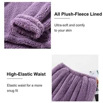 Lu's Chic Women's Fuzzy Pajama Sets Soft Cozy Comfy Warm Thick Fleece Loungewear Winter Sherpa Lined Plush 2 Piece Outfit Long Sleeve Pants Oversized Pjs Lounge Pullover Purple Medium