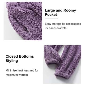 Lu's Chic Women's Fuzzy Pajama Sets Soft Cozy Comfy Warm Thick Fleece Loungewear Winter Sherpa Lined Plush 2 Piece Outfit Long Sleeve Pants Oversized Pjs Lounge Pullover Purple Medium